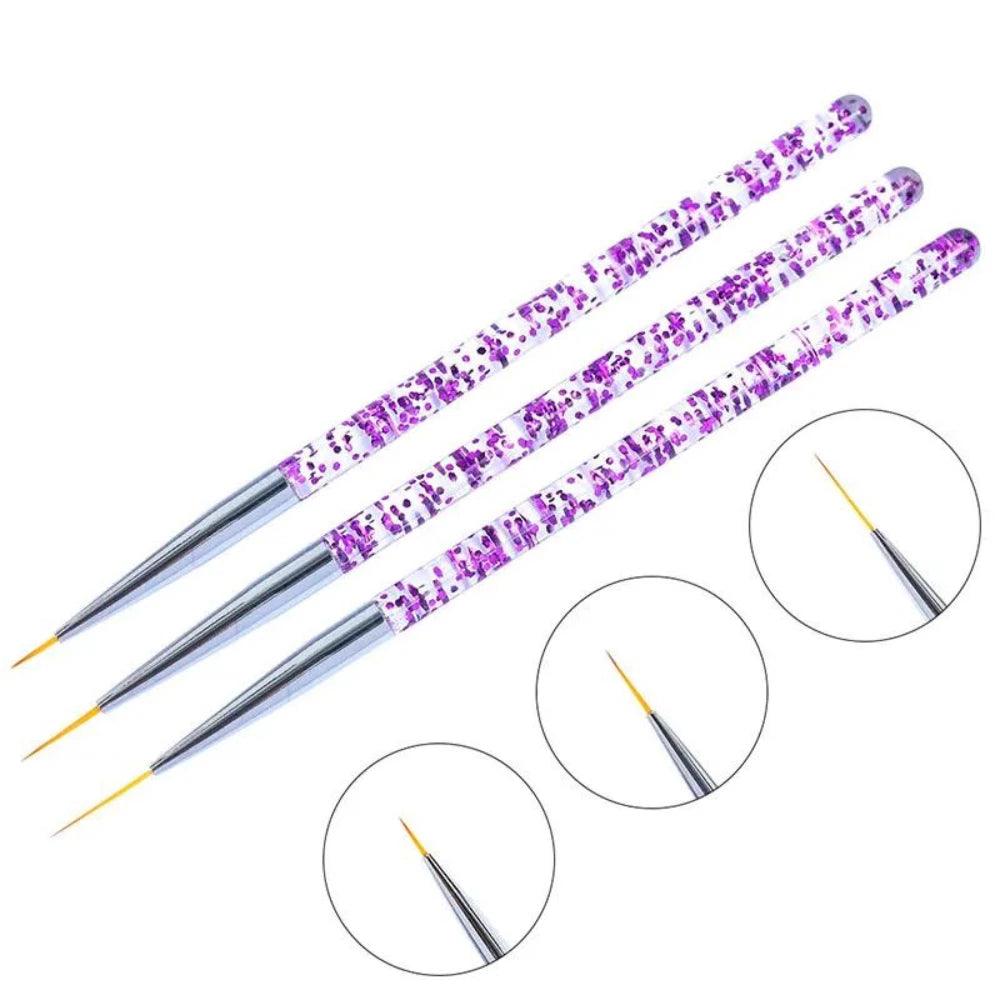 3pcs Acrylic Glitter Nail Art Liner Brush - Glowish