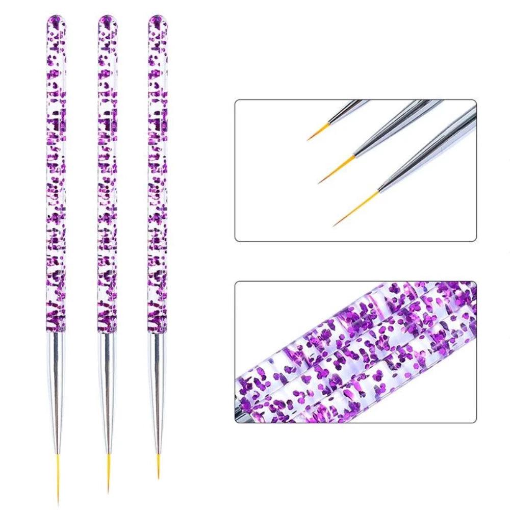 3pcs Acrylic Glitter Nail Art Liner Brush - Glowish