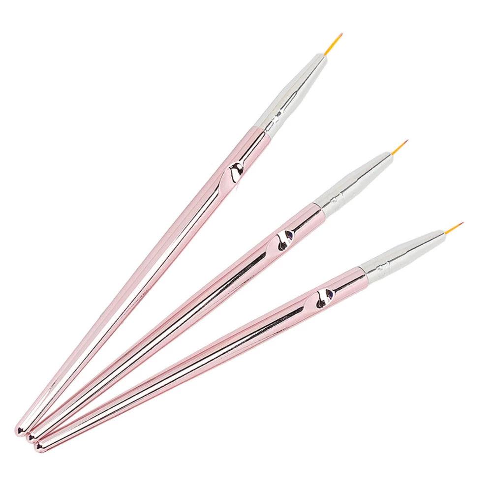 3Pcs Rose Gold Nail Art Lines Painting Pen Brushes - Glowish
