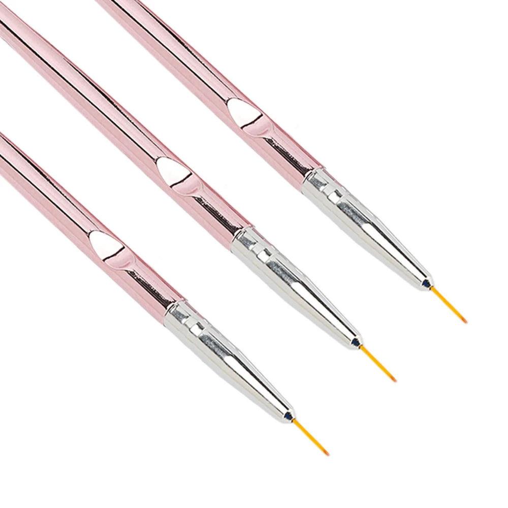 3Pcs Rose Gold Nail Art Lines Painting Pen Brushes - Glowish