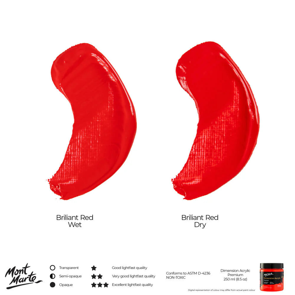 Dimension Acrylic Premium 250ml - Brilliant Red - Mont Marte - Glowish