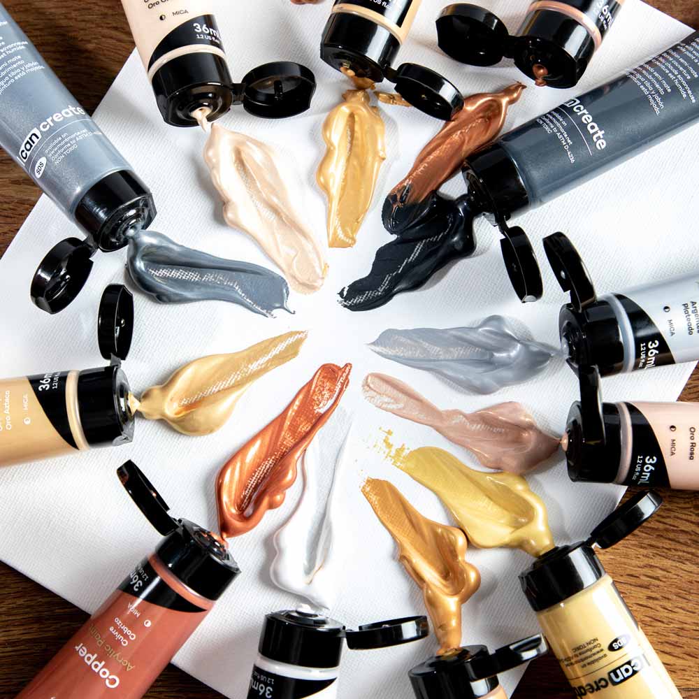 Gold and Silver Acrylic Paint Set Signature 12pc x 36ml - Mont Marte - Glowish