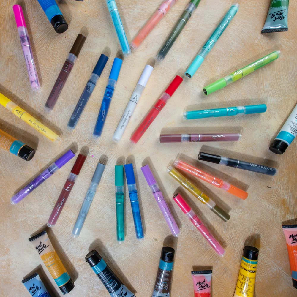 Mont Marte Acrylic Paint Pens Broad Tip in Case 48pc - Glowish