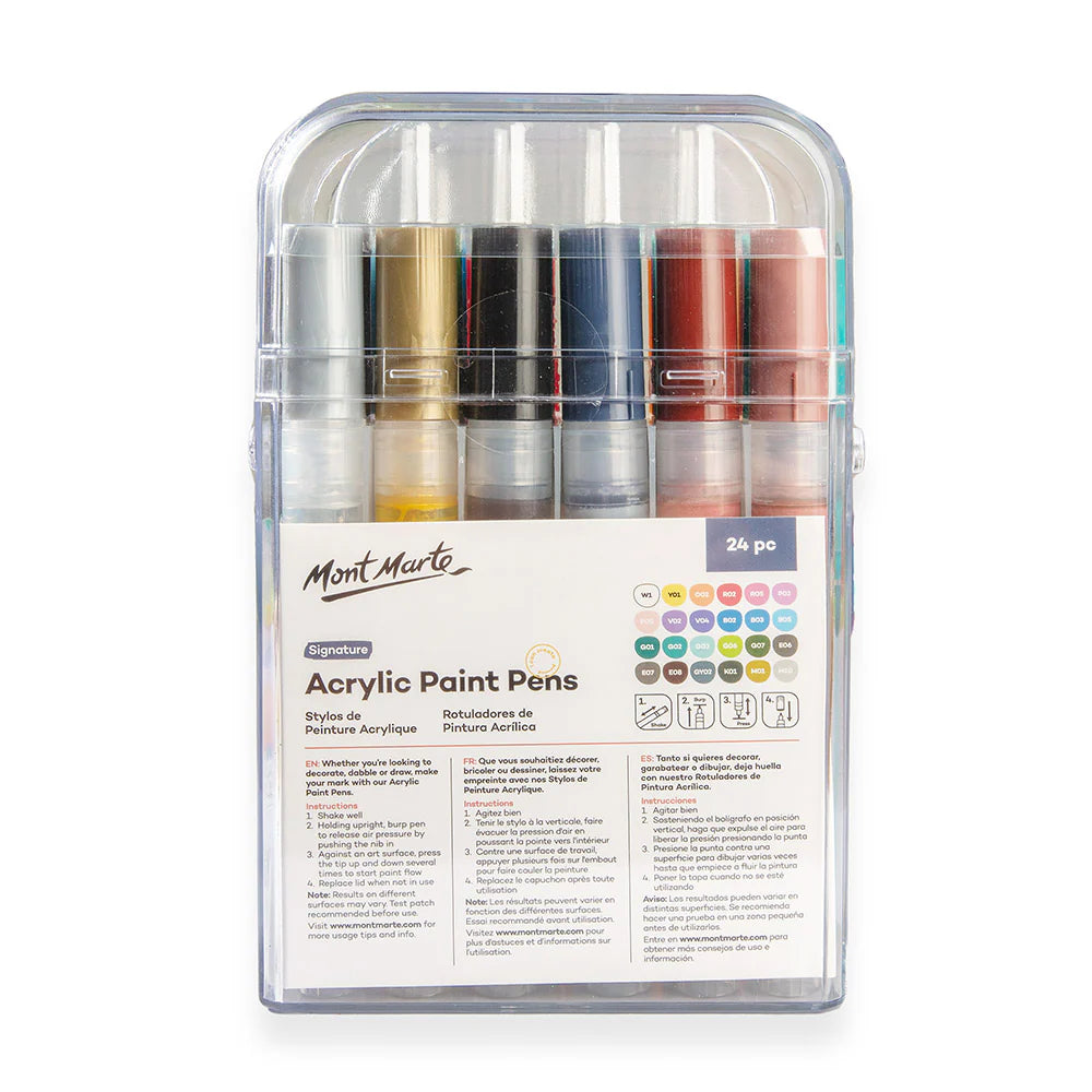 Mont Marte Acrylic Paint Pens Broad Tip in Case 24pc - Glowish