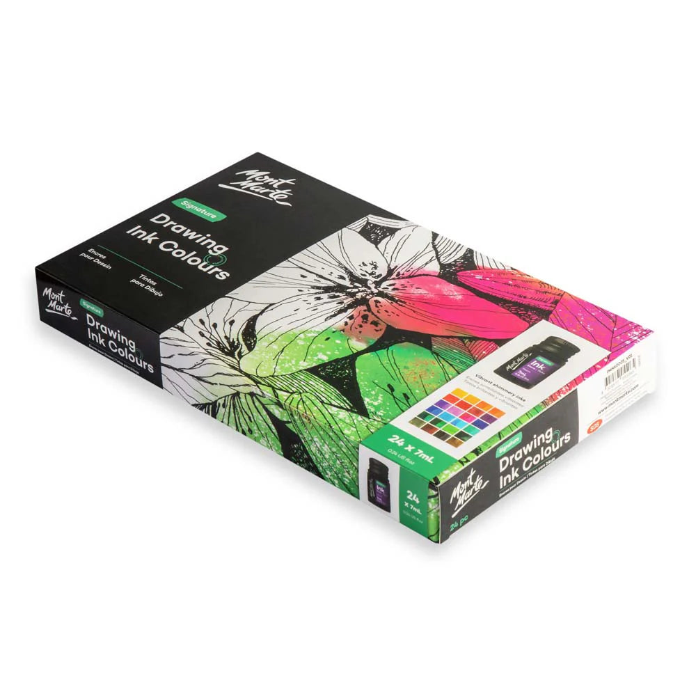 Drawing Ink Colours Signature 24pc x 7ml (0.24 US fl.oz) - Mont Marte - Glowish