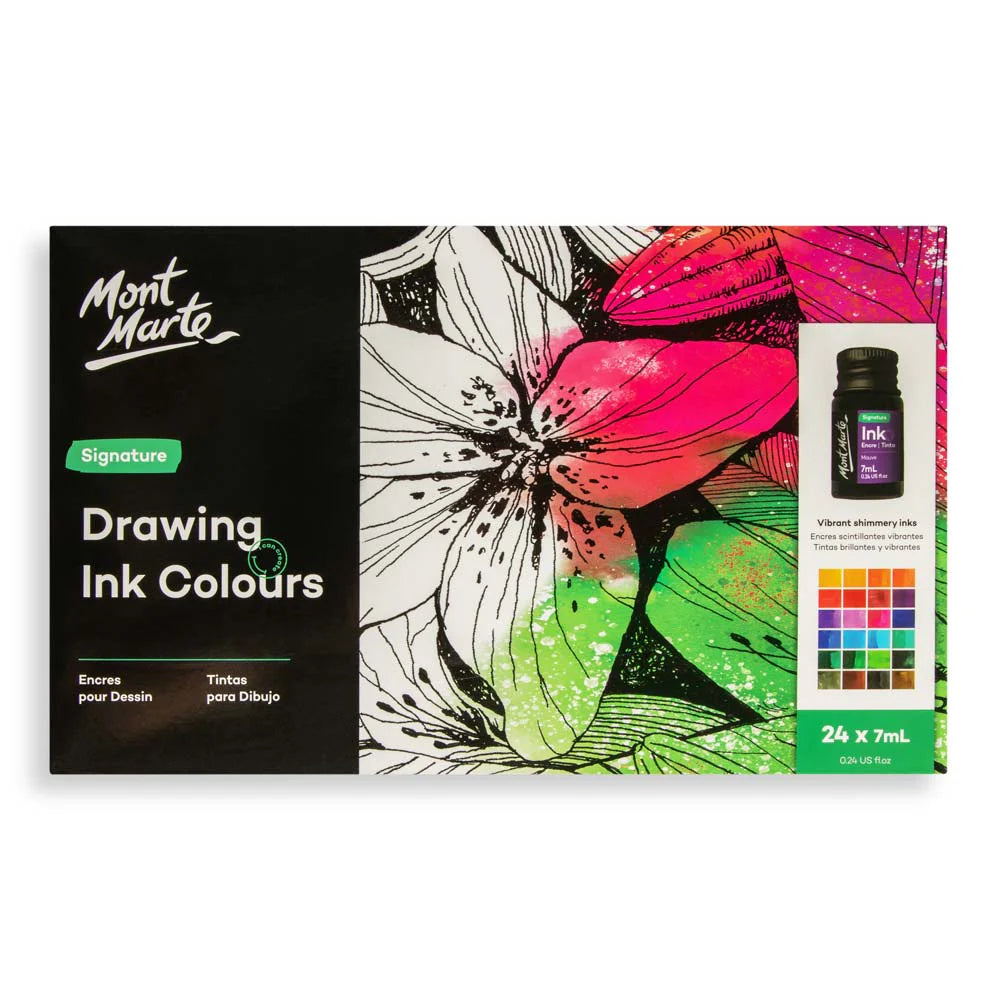 Drawing Ink Colours Signature 24pc x 7ml (0.24 US fl.oz) - Mont Marte - Glowish