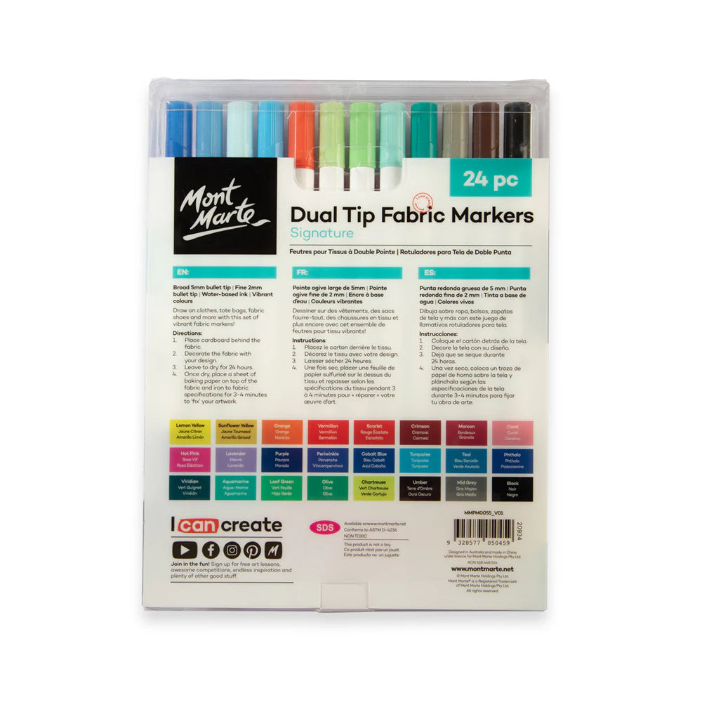 Dual Tip Fabric Markers Signature 24pc - Mont Marte - Glowish