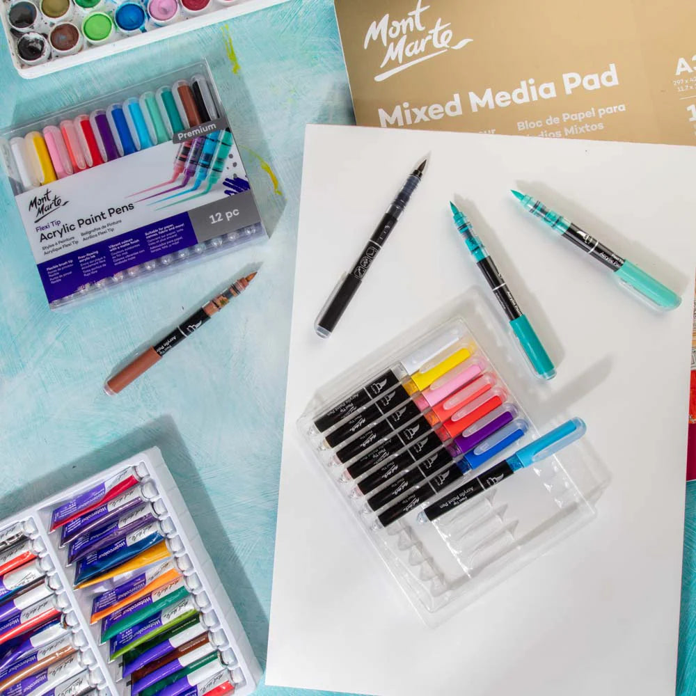Flexi Tip Acrylic Paint Pens Premium 12pc - Mont Marte - Glowish