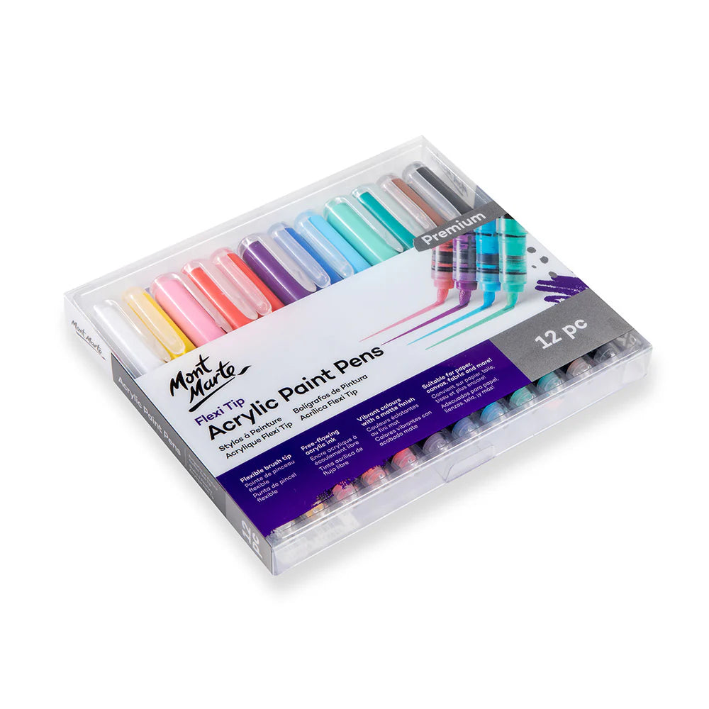 Flexi Tip Acrylic Paint Pens Premium 12pc - Mont Marte - Glowish
