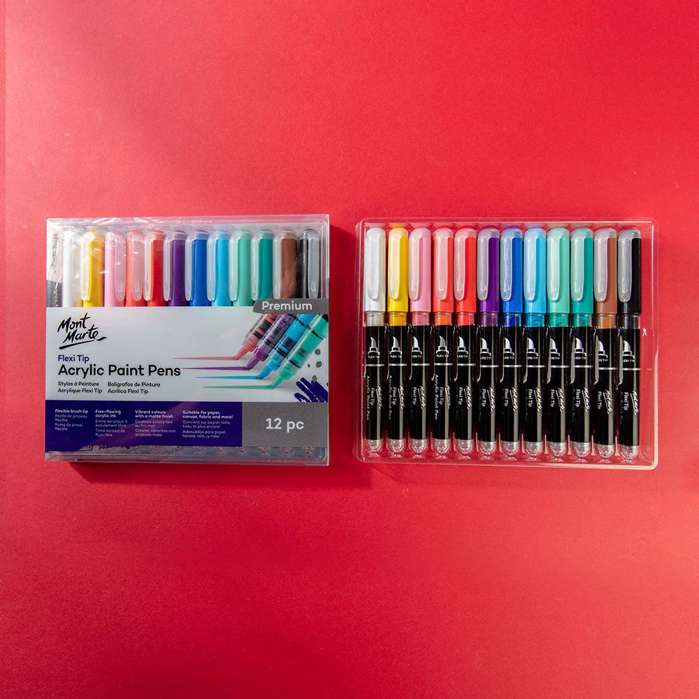Flexi Tip Acrylic Paint Pens Premium 12pc - Mont Marte - Glowish