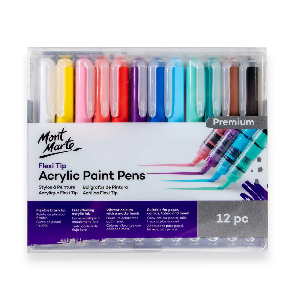 Flexi Tip Acrylic Paint Pens Premium 12pc - Mont Marte - Glowish
