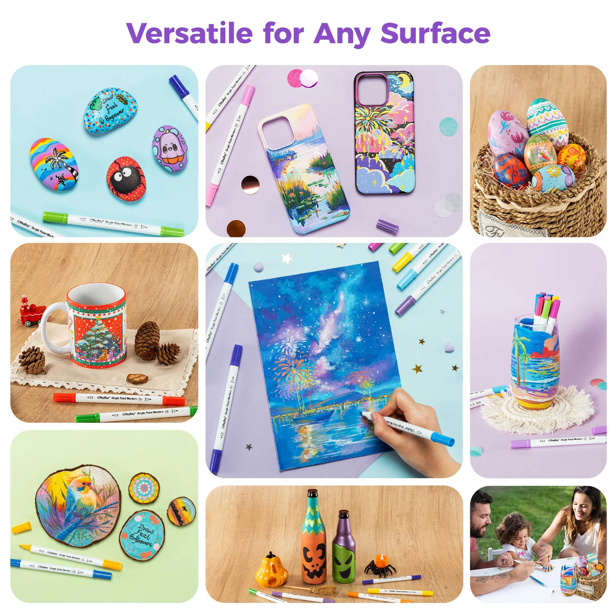 Ohuhu Acrylic Paint Markers 36 Colours, Brush & Dot Tip