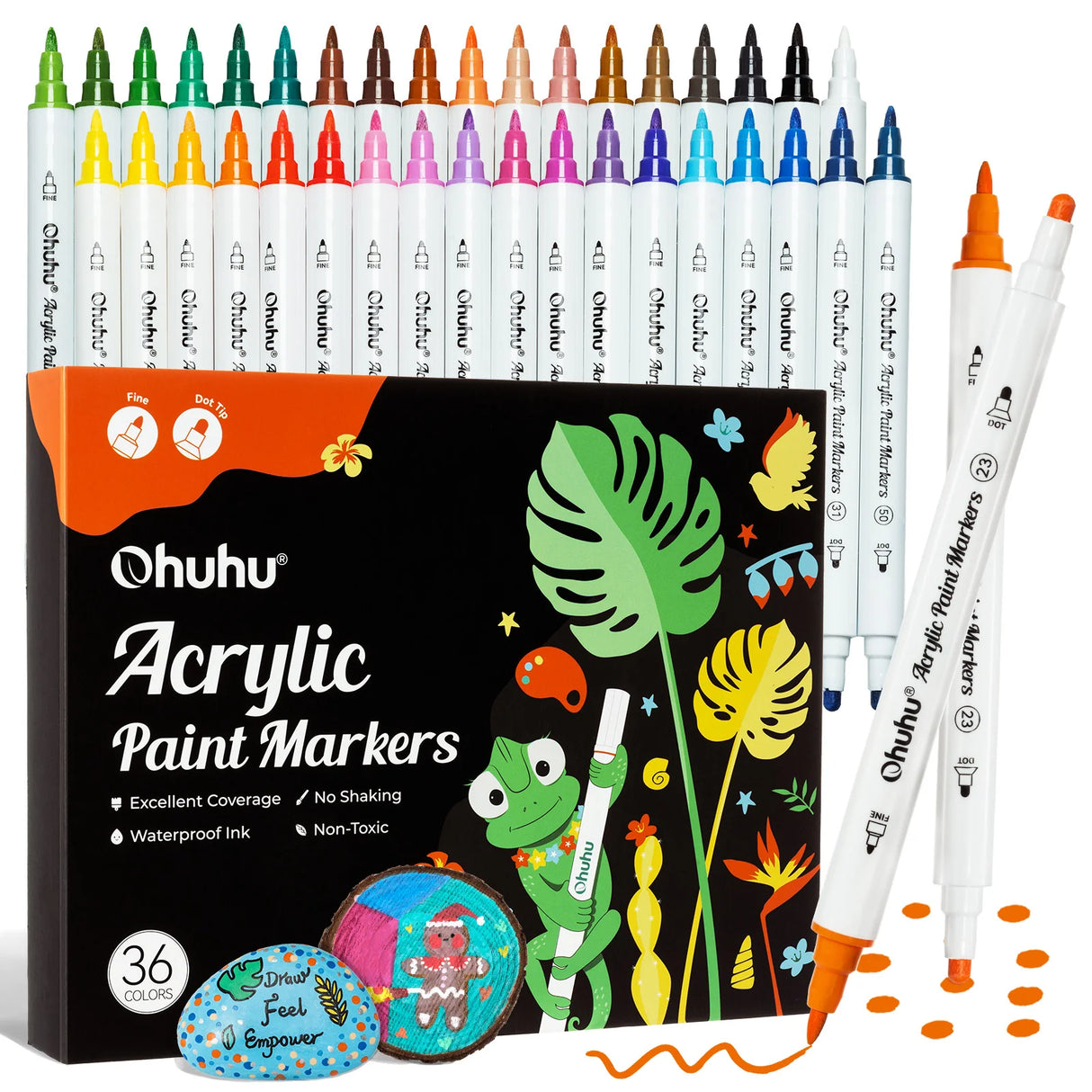 Ohuhu Acrylic Paint Markers 36 Colours, Fine & Dot Tip
