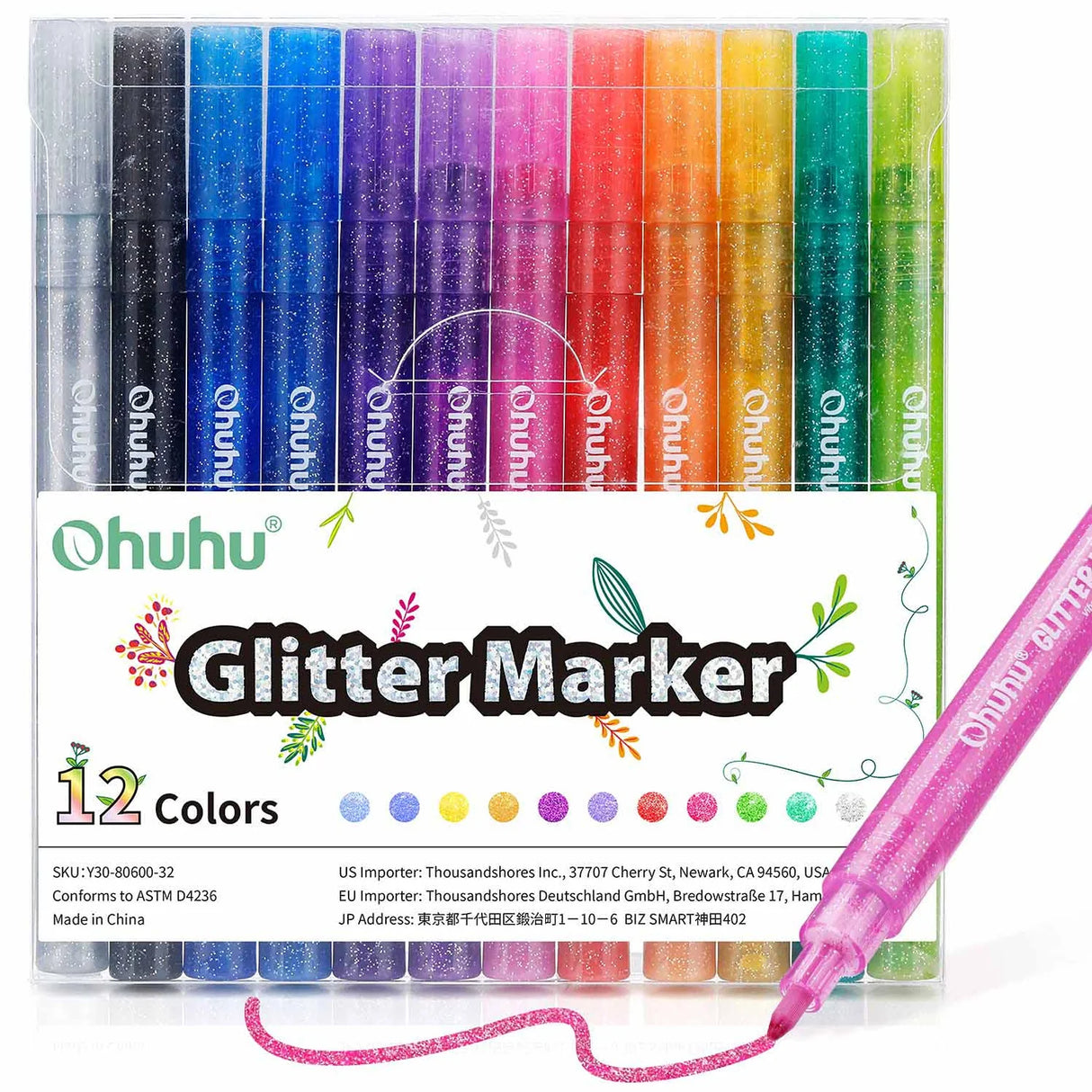 Ohuhu Glitter Metallic Marker Pens 12 Colours