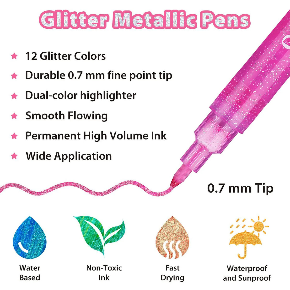 Ohuhu Glitter Metallic Marker Pens 12 Colours