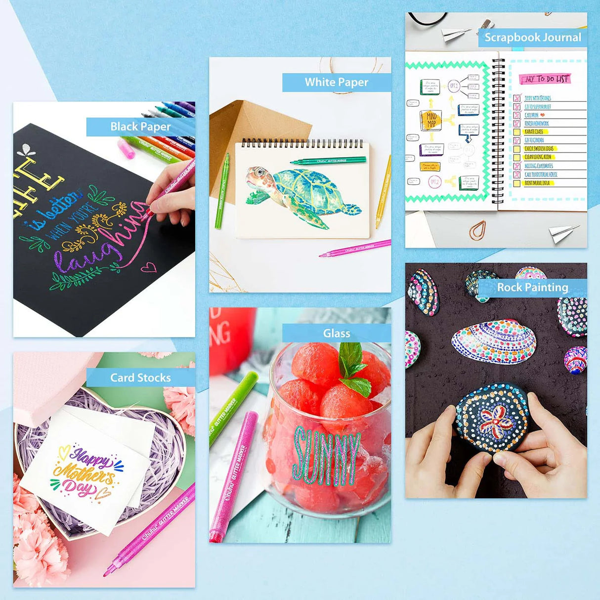 Ohuhu Glitter Metallic Marker Pens 12 Colours