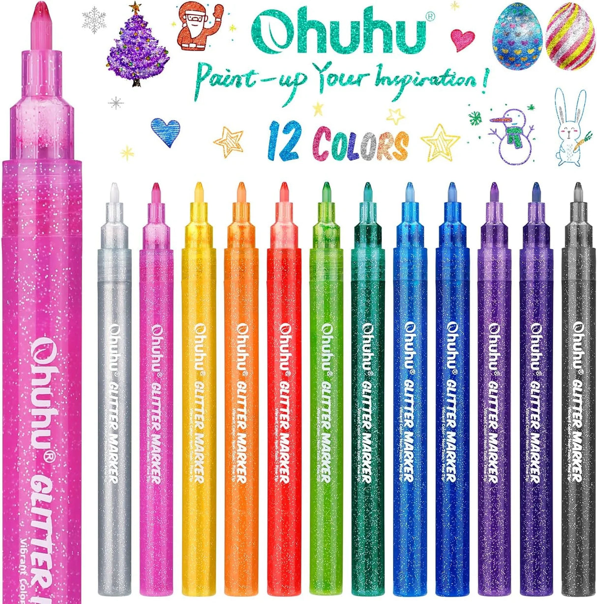 Ohuhu Glitter Metallic Marker Pens 12 Colours