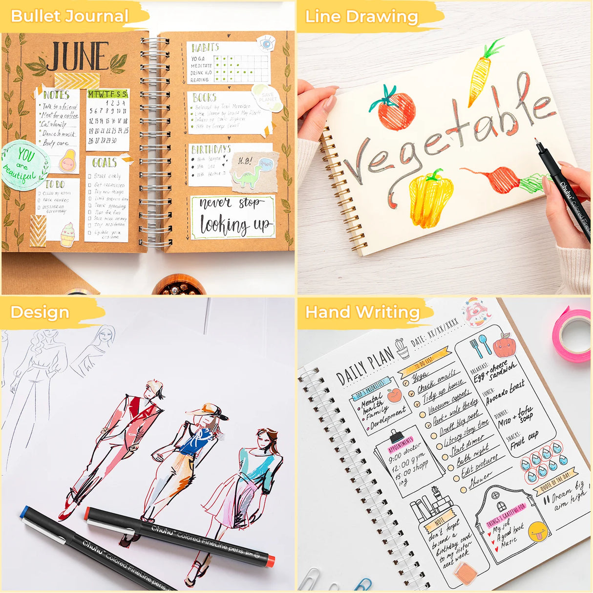 Ohuhu Hana Coloured Fineliner Drawing Pens, 18 Pack