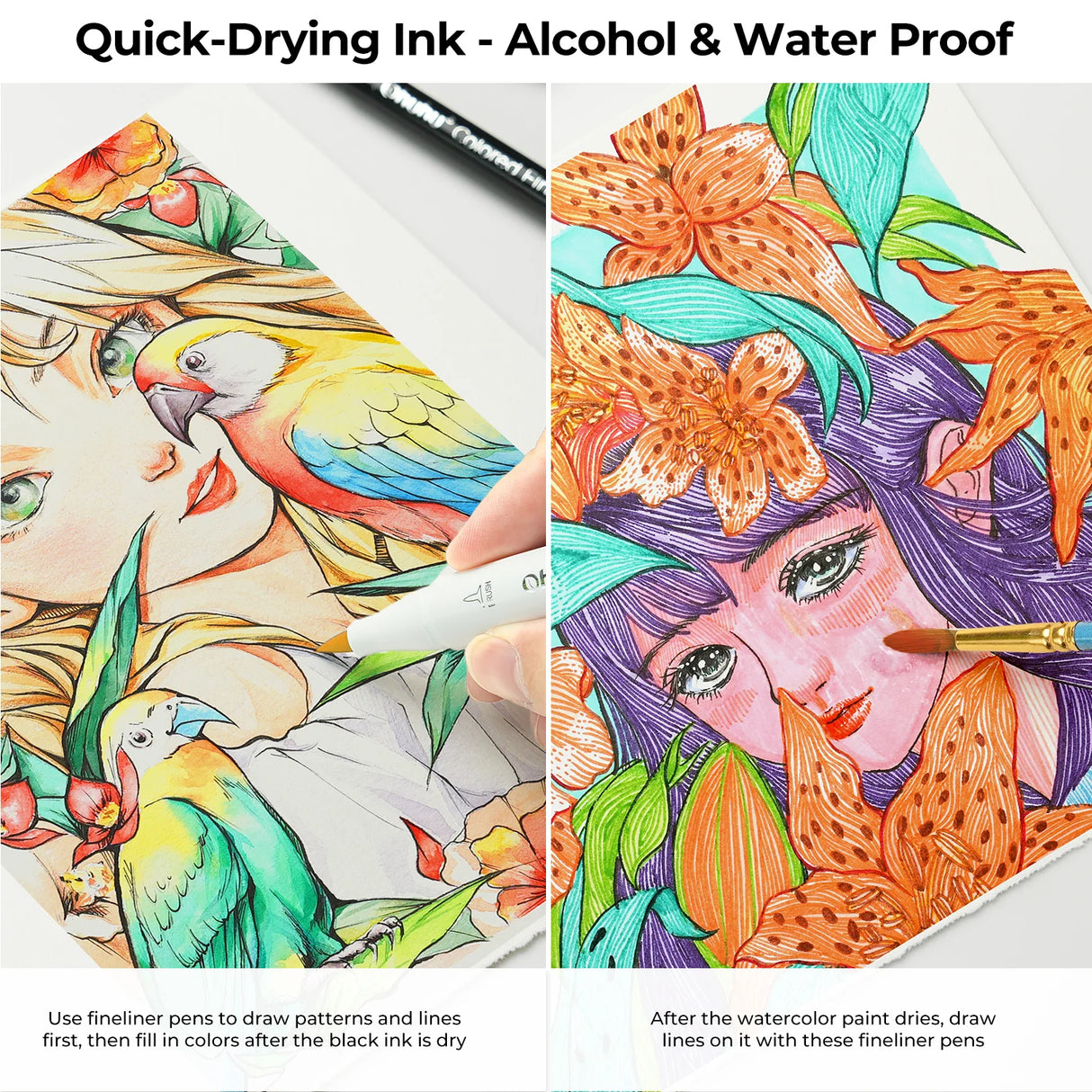 Ohuhu Hana Coloured Fineliner Drawing Pens, 18 Pack