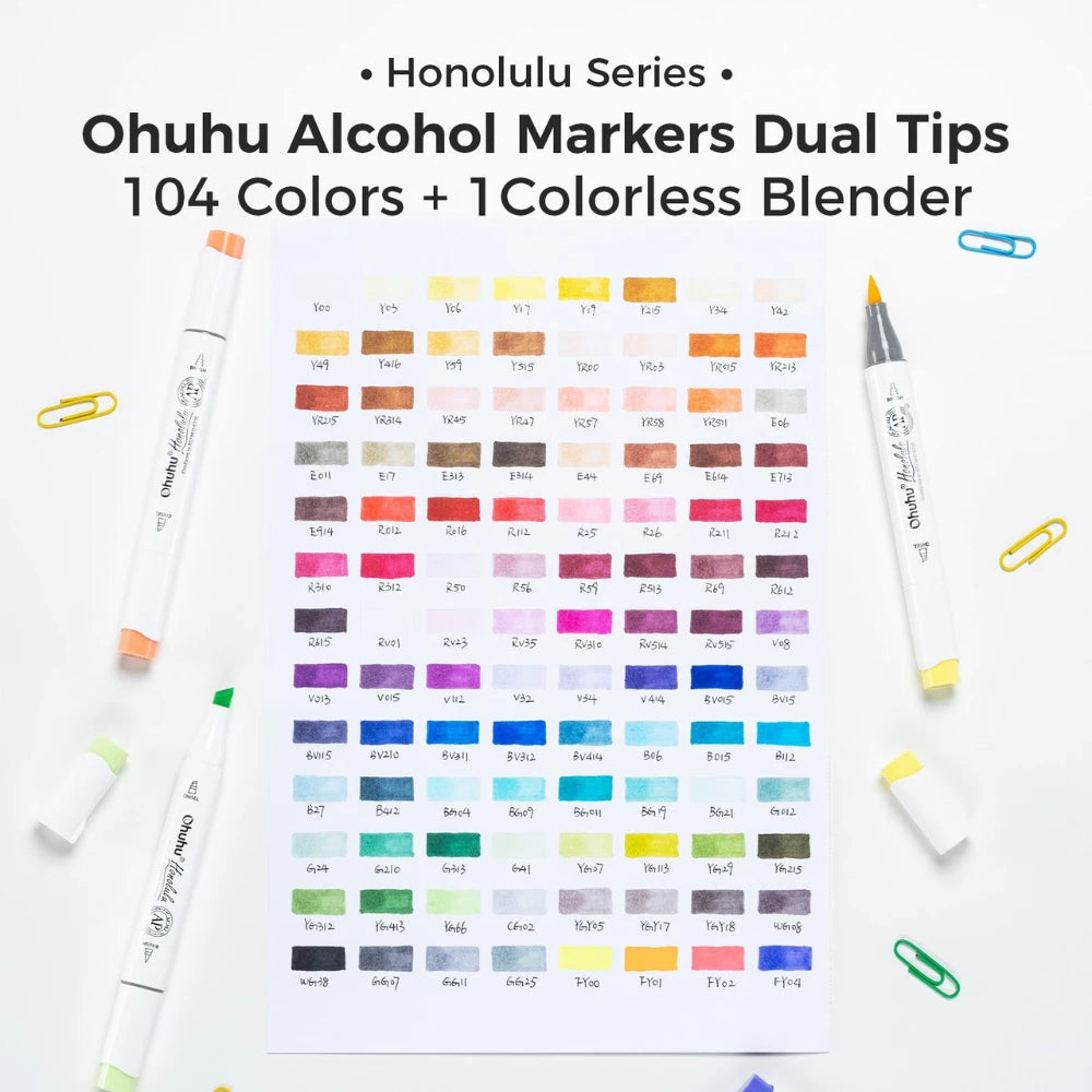 Ohuhu Honolulu 104 Colours Dual Tip Alcohol Art Markers - Glowish