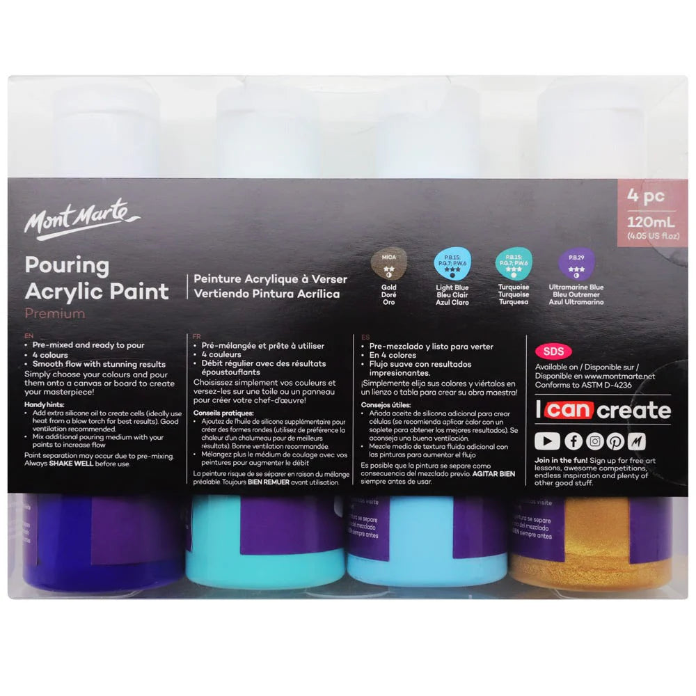 Pouring Acrylic Paint Set Premium 4pc x 120ml - Golden Beach - Glowish