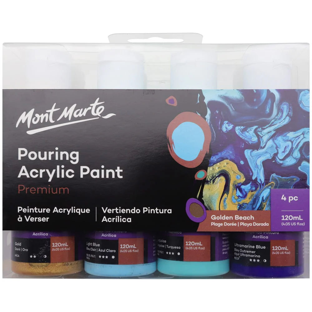 Pouring Acrylic Paint Set Premium 4pc x 120ml - Golden Beach - Glowish