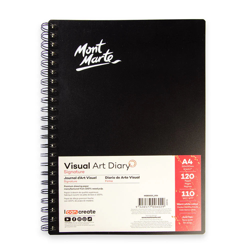 Visual Art Diary Spiral Bound White Paper A4 110gsm 120 Sheet - Mont Marte