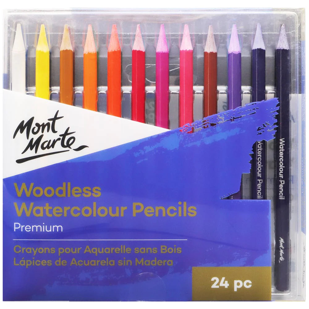 Woodless Watercolour Pencils Premium 24pc - Mont Marte - Glowish