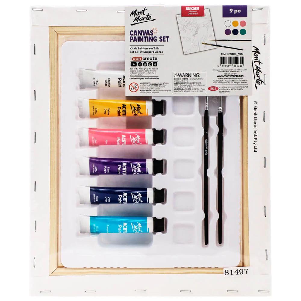 Canvas Painting Set 9pc - Unicorn Design - Mont Marte - Glowish
