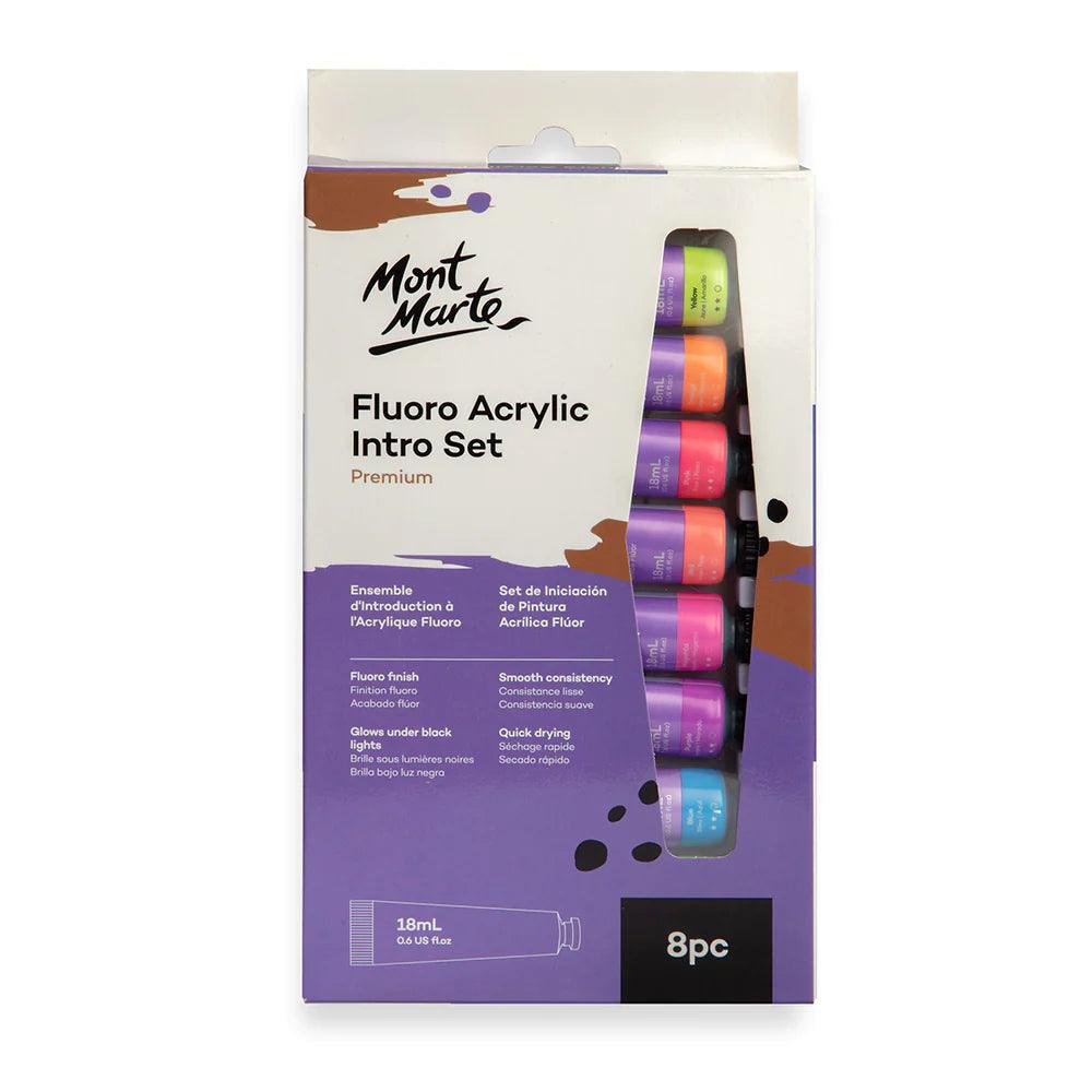 Fluoro Acrylic Paint Intro Set Premium 8pc x 18ml - Mont Marte - Glowish