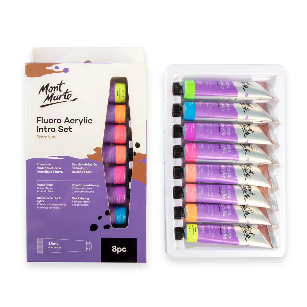 Fluoro Acrylic Paint Intro Set Premium 8pc x 18ml - Mont Marte - Glowish