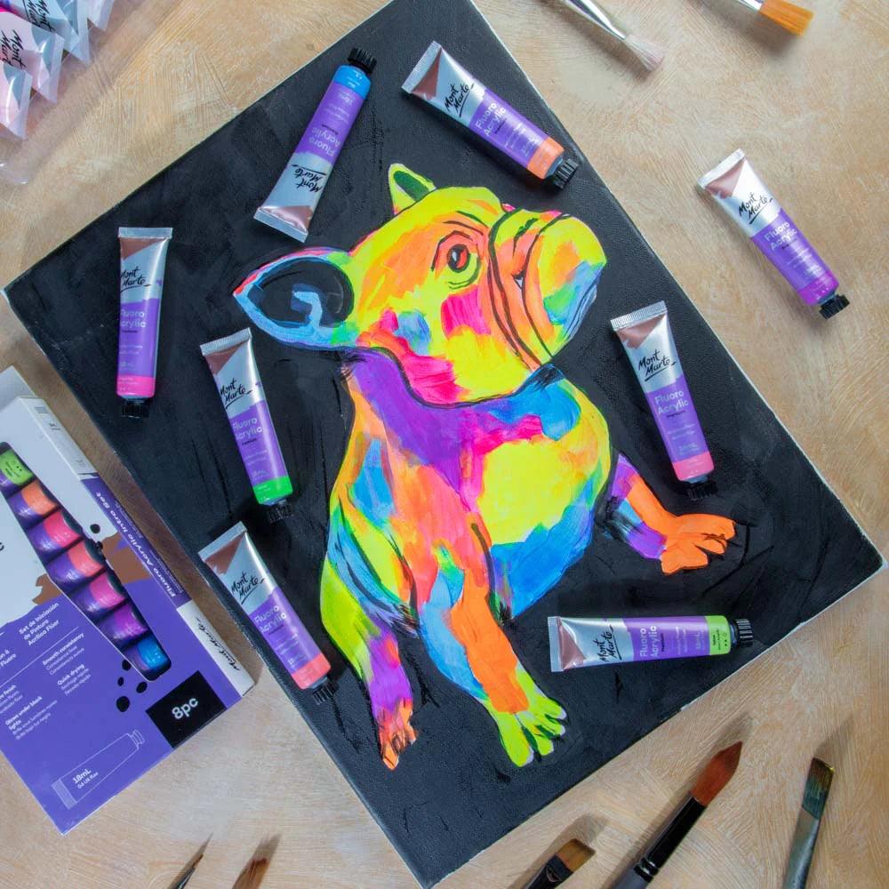 Fluoro Acrylic Paint Intro Set Premium 8pc x 18ml - Mont Marte - Glowish