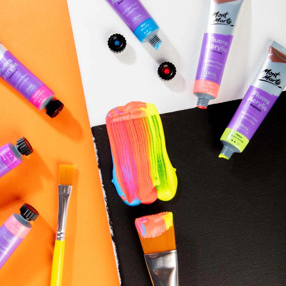 Fluoro Acrylic Paint Intro Set Premium 8pc x 18ml - Mont Marte - Glowish