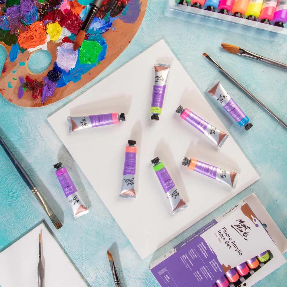 Fluoro Acrylic Paint Intro Set Premium 8pc x 18ml - Mont Marte - Glowish