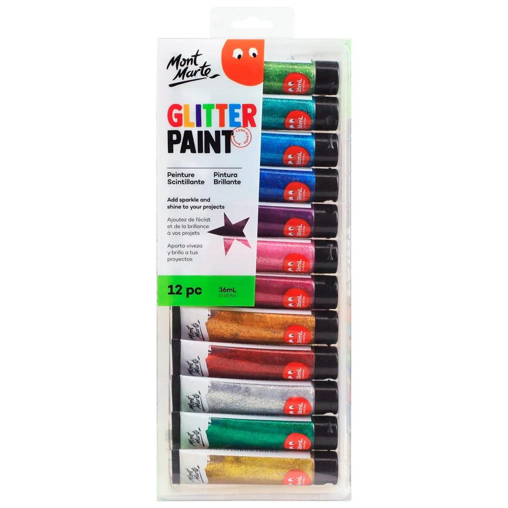 Glitter Paint 12pc x 36ml - Mont Marte - Glowish