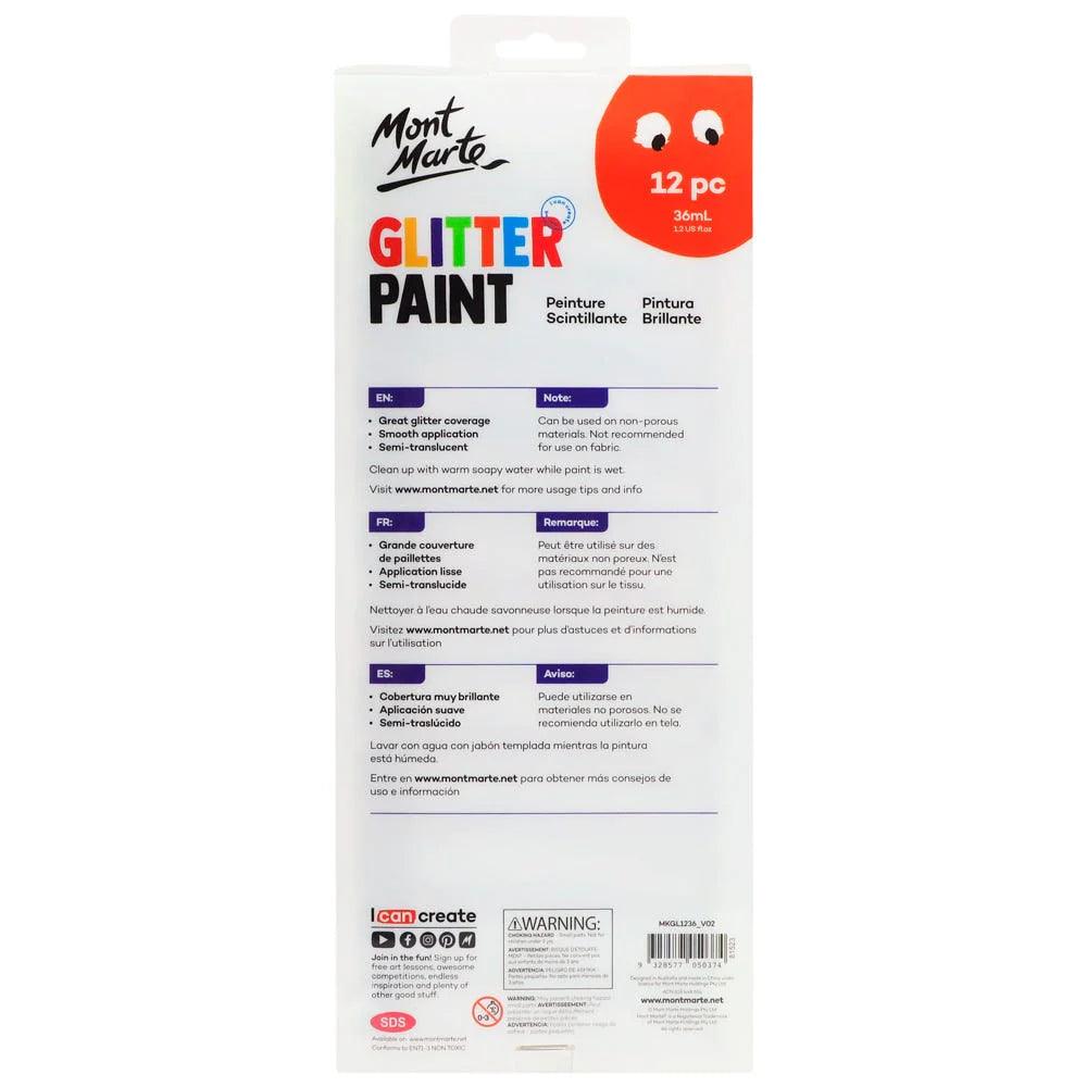 Glitter Paint 12pc x 36ml - Mont Marte - Glowish
