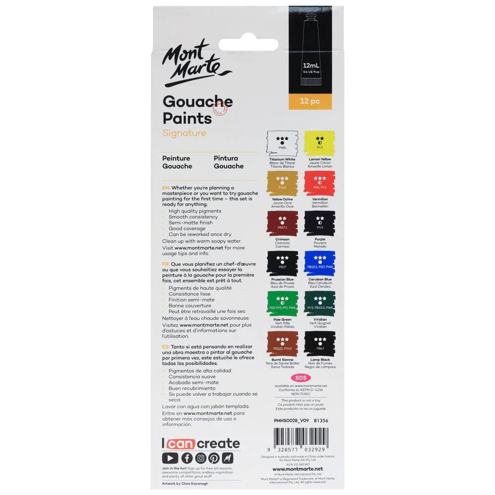 Gouache Paints Set Signature 12pc x 12ml (0.4 US fl.oz) - Mont Marte - Glowish