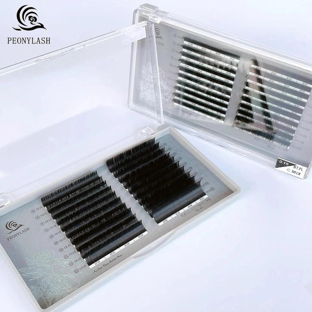 Mixed Flat Black Eyelash Extensions 8-15mm 20Lines - Glowish