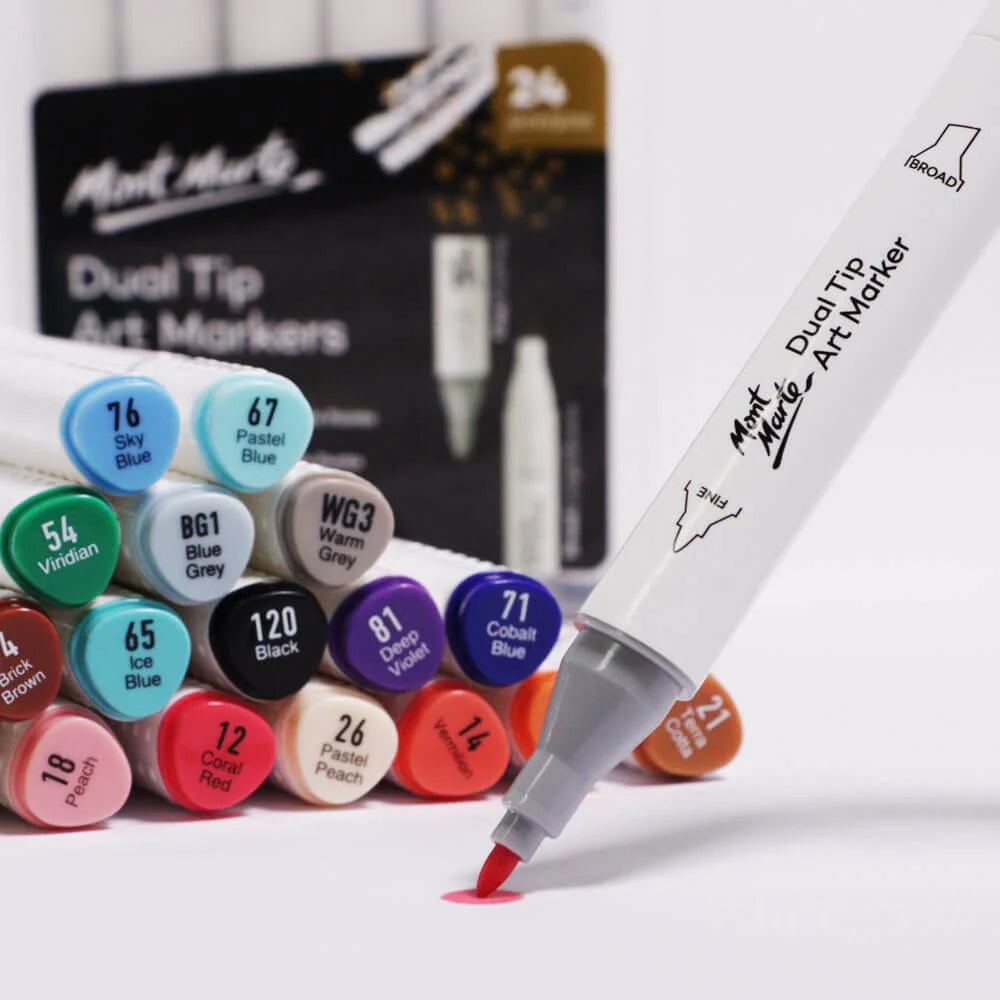 Dual Tip Art Markers in Case Premium 24pc - Mont Marte - Glowish