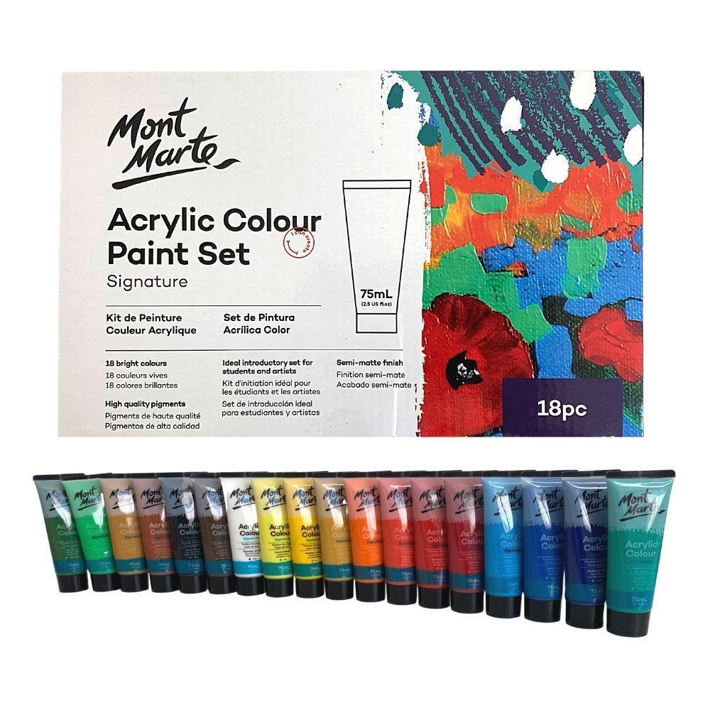 Mont Marte Acrylic Colour Paint Set Signature 18pc x 75ml MSCH1875