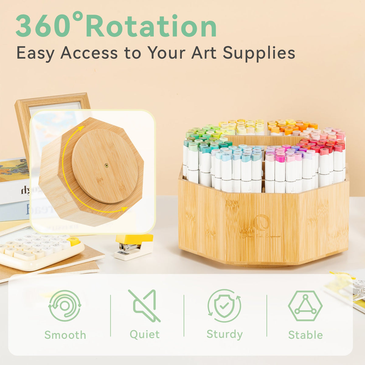 Ohuhu rotating bamboo marker organizer feature 3