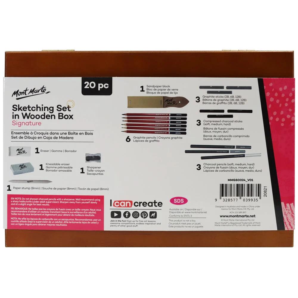 Sketching Set in Wooden Box 20pc - Mont Marte - Glowish