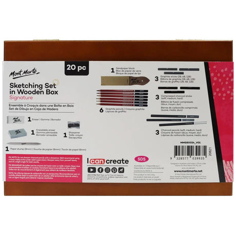 Sketching Set in Wooden Box 20pc - Mont Marte - Glowish