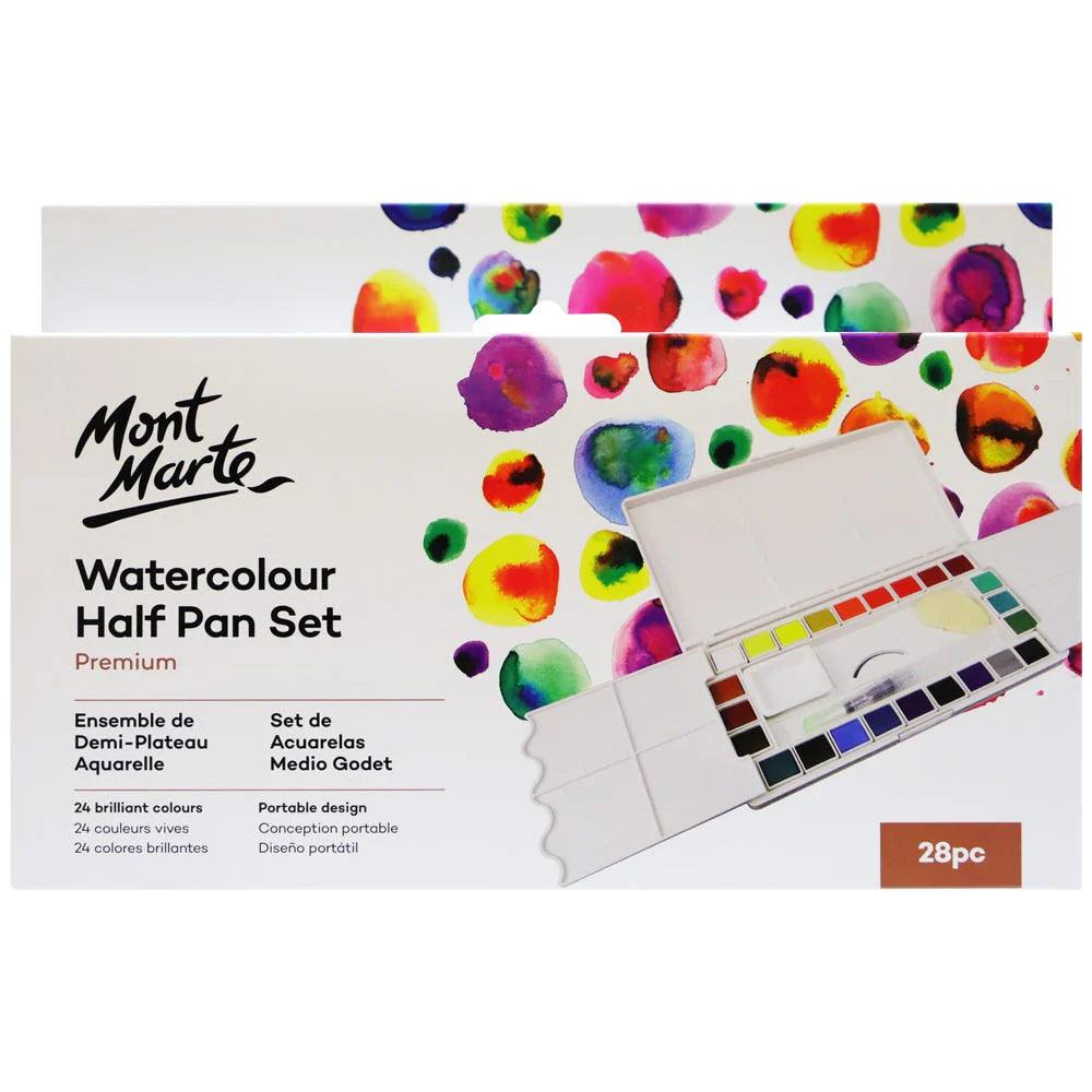 Watercolour Half Pan Set Premium 28pc - Mont Marte - Glowish