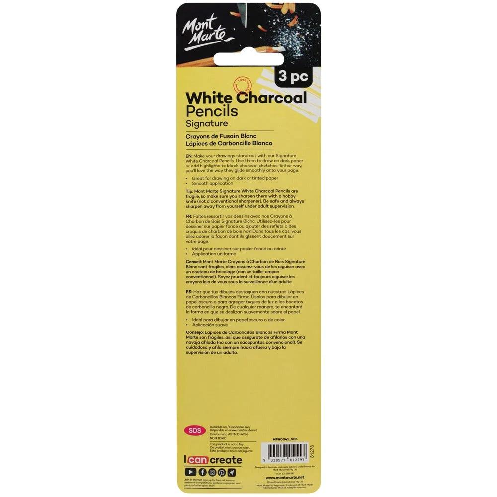 White Charcoal Pencils Signature 3pc - Mont Marte - Glowish