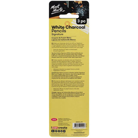 White Charcoal Pencils Signature 3pc - Mont Marte - Glowish