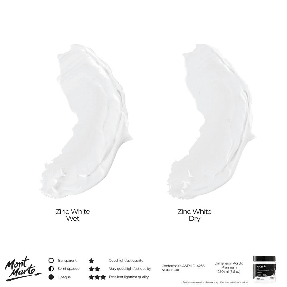 Dimension Acrylic Premium 250ml (8.5 US fl.oz) - Zinc White - Mont Marte - Glowish
