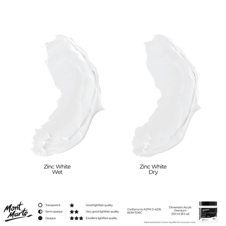 Dimension Acrylic Premium 250ml (8.5 US fl.oz) - Zinc White - Mont Marte - Glowish