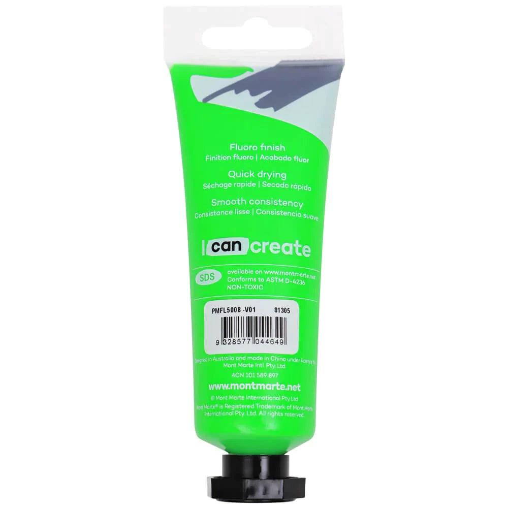 Fluoro Acrylic Paint Premium 50ml (1.7 US fl.oz) Tube - Green - Mont Marte - Glowish