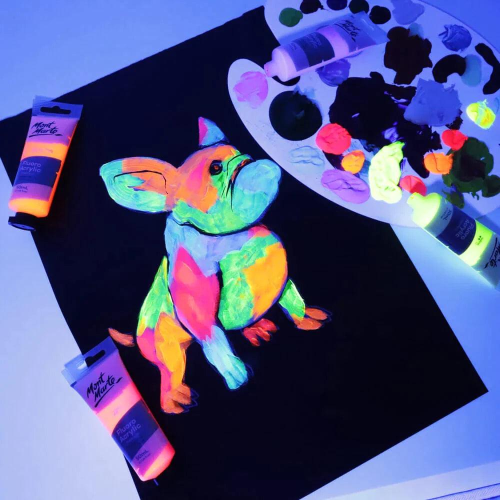 Fluoro Acrylic Paint Premium 50ml (1.7 US fl.oz) Tube - Green - Mont Marte - Glowish